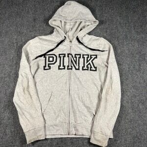 PINK Victoria's Secret Full Zip Hoodie Womens M Gray Good Logo Athleisure